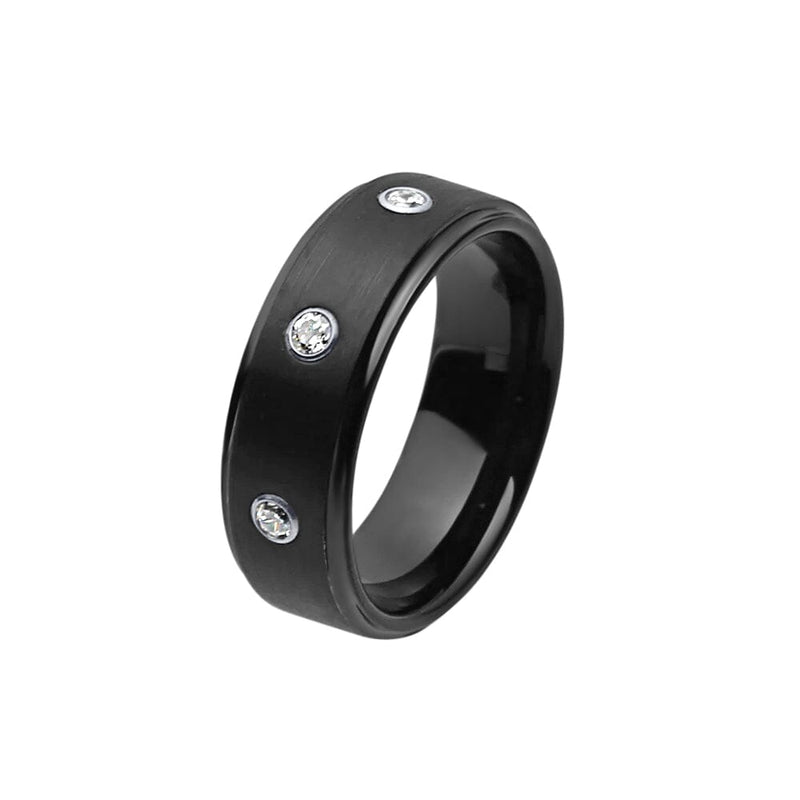 Stanton Made For Men Brilliant Set Black Ring with 0.10ct of Laboratory Grown Diamonds in Tungsten Rings Bevilles 