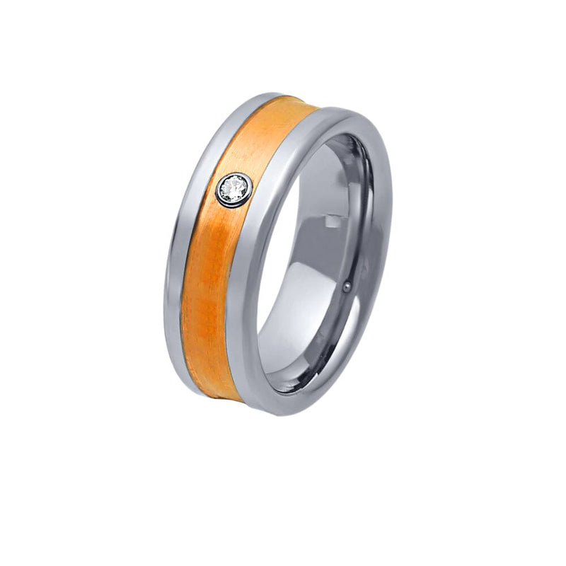 Stanton Made For Men Rose Coloured Matte Centre Ring with 0.03ct of Laboratory Grown Diamonds in Tungsten Rings Bevilles 