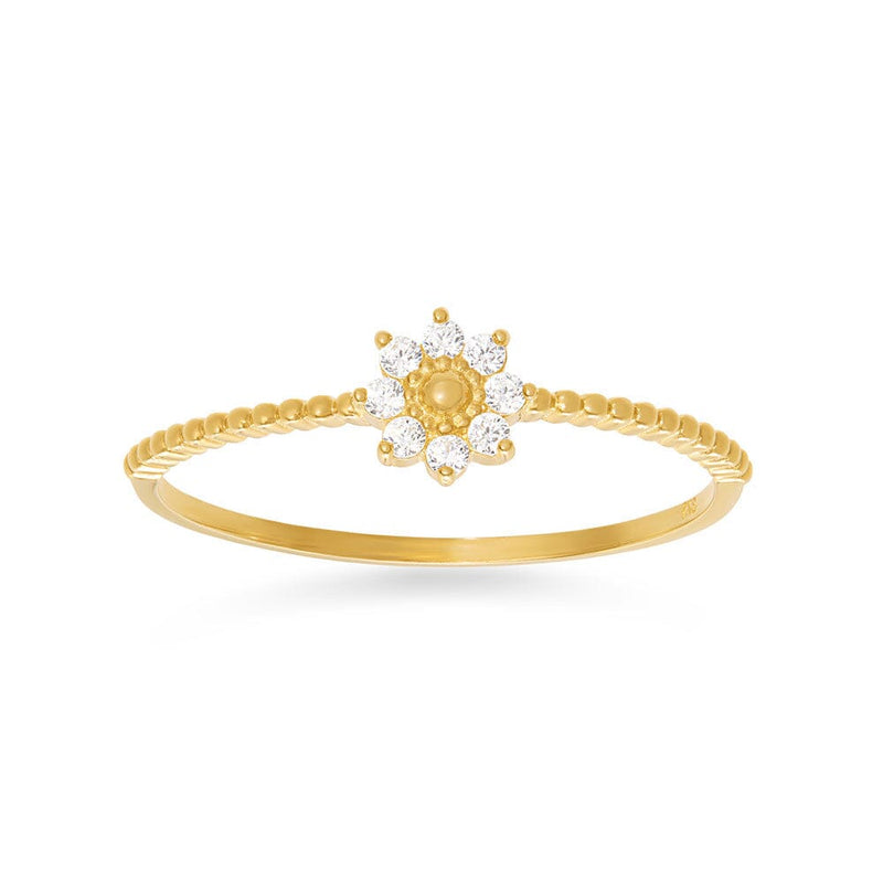 Flower Ring with Cubic Zirconia in 9ct Yellow Gold Rings Bevilles 