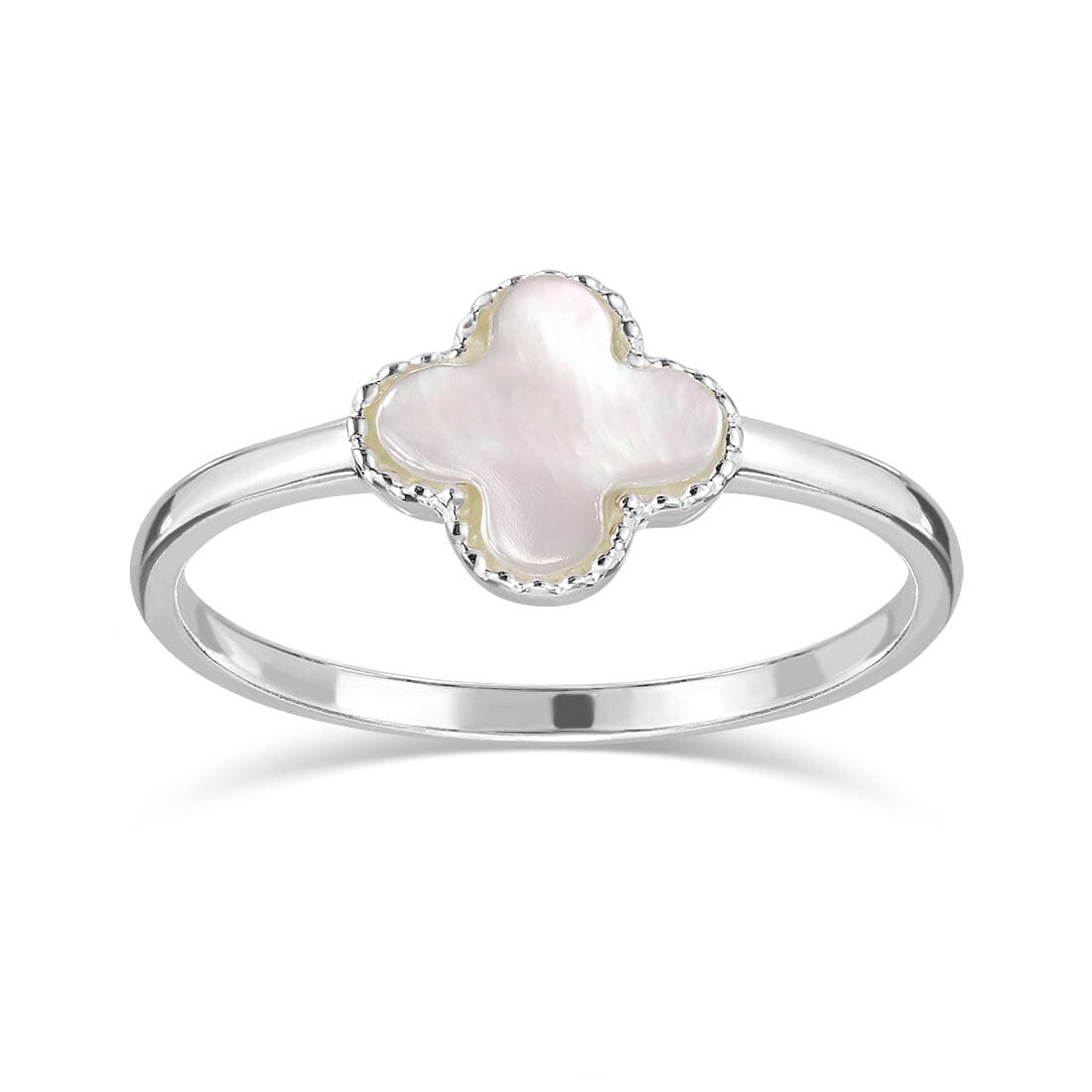 White Mother of Pearl Clover Ring in Sterling Silver Rings Bevilles 