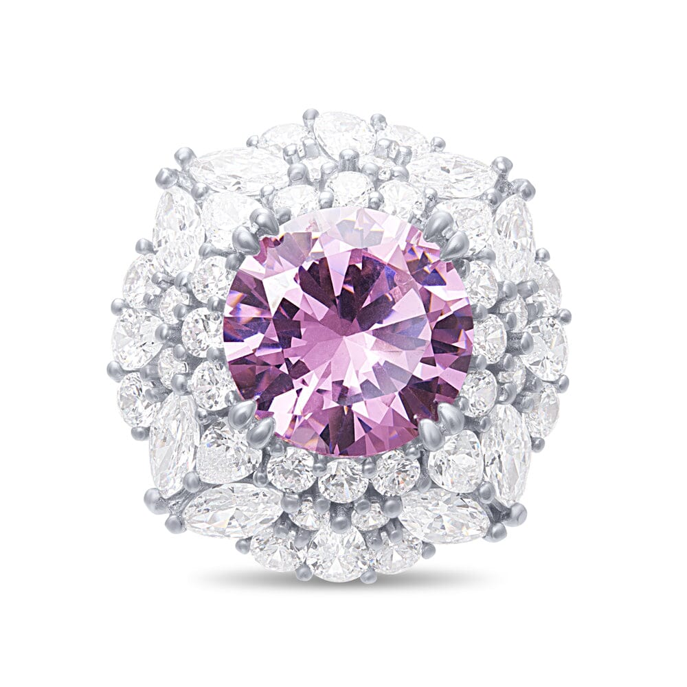 Pink Halo Ring with Cubic Zirconia in Sterling Silver Bevilles Jewellers 
