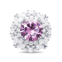 Pink Halo Ring with Cubic Zirconia in Sterling Silver Bevilles Jewellers 