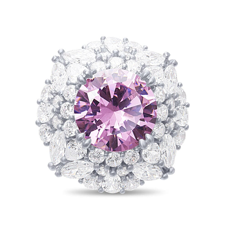 Pink Halo Ring with Cubic Zirconia in Sterling Silver Bevilles Jewellers 