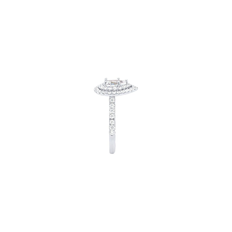 Pear Shaped Double Halo Ring with Cubic Zirconia in Sterling Silver Rings Bevilles 