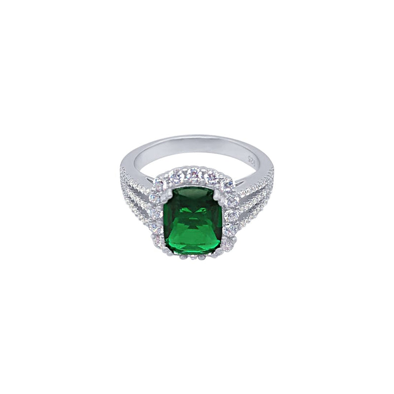 Dark Green Cushion Shaped Ring with Cubic Zirconia in Sterling Silver Rings Bevilles 
