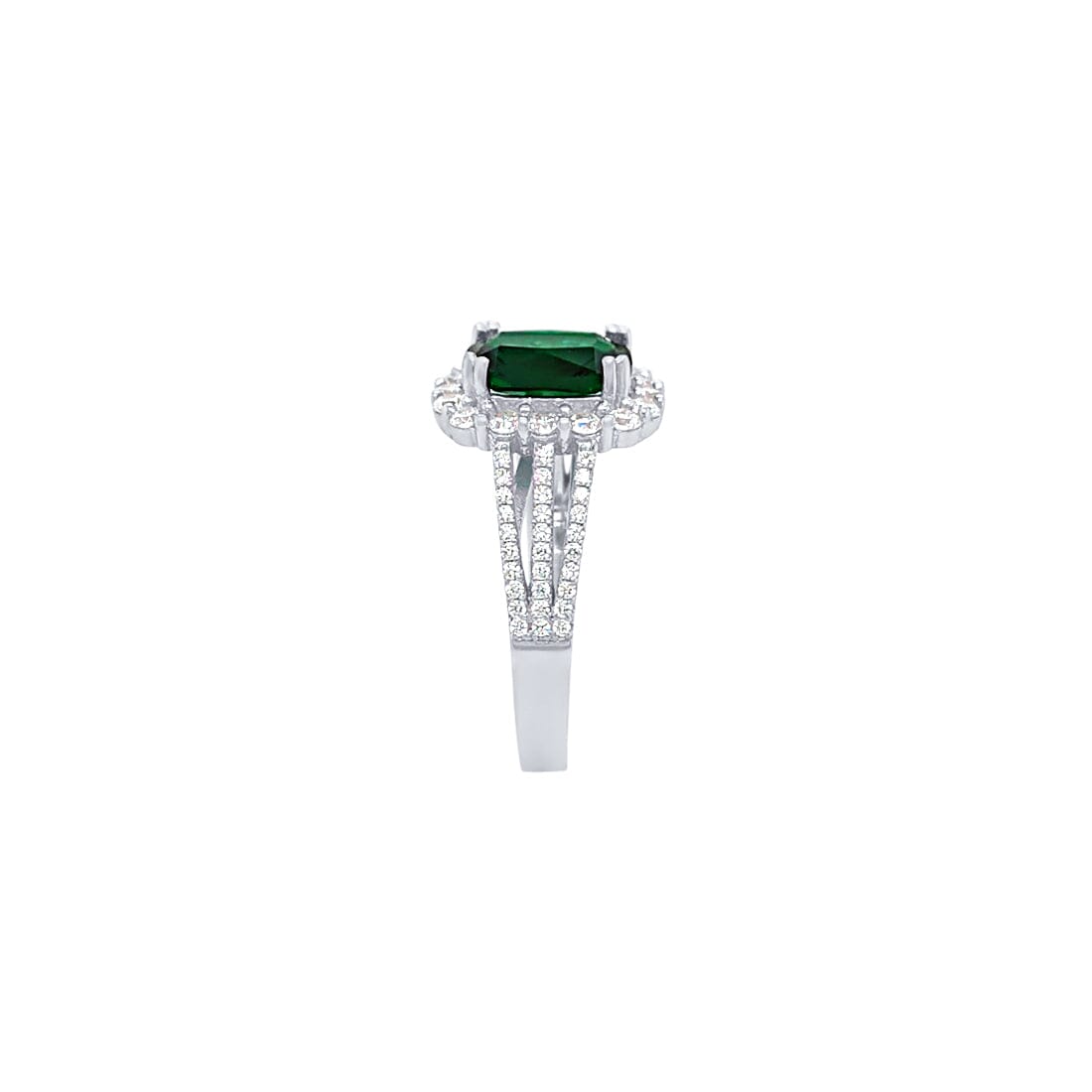 Dark Green Cushion Shaped Ring with Cubic Zirconia in Sterling Silver Rings Bevilles 