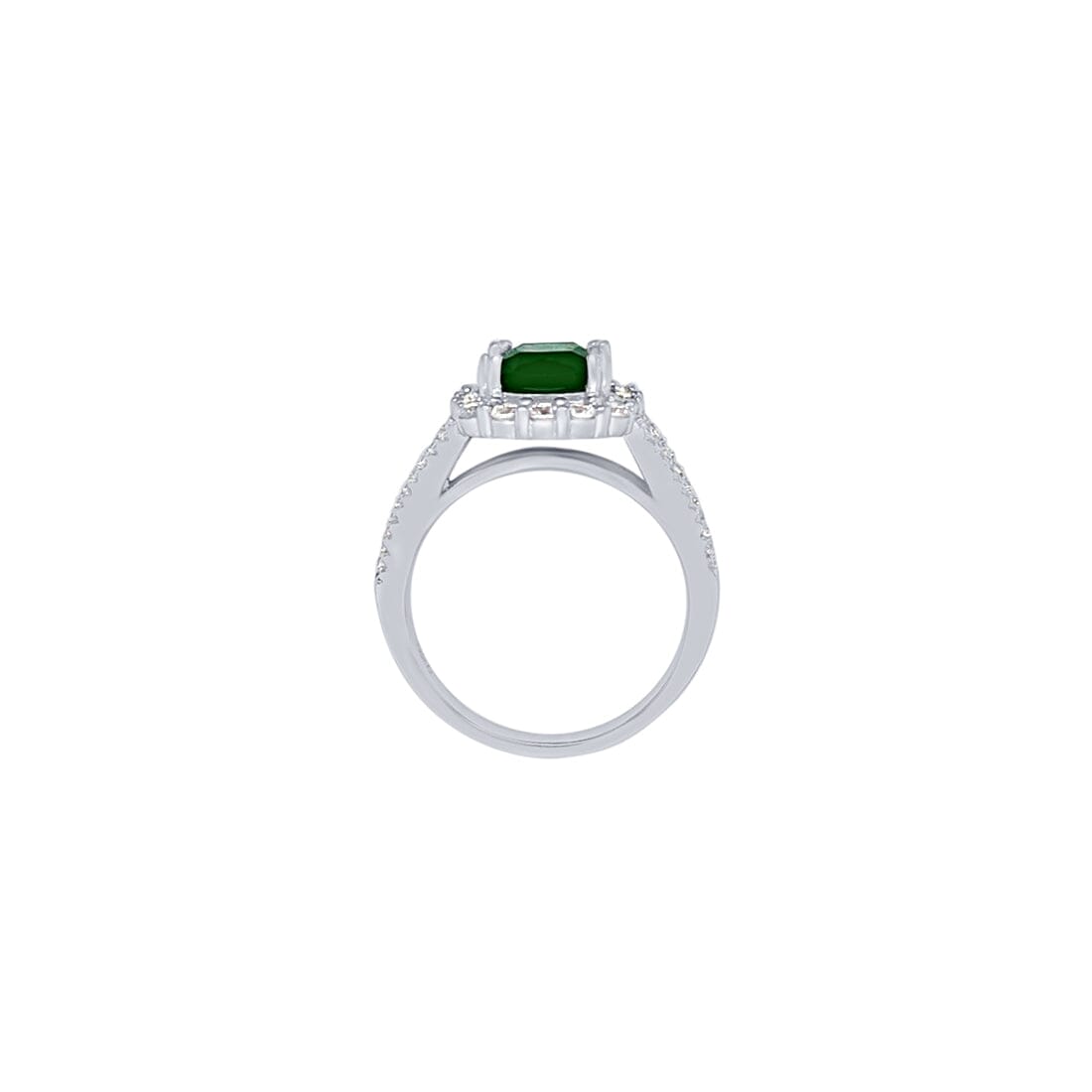 Dark Green Cushion Shaped Ring with Cubic Zirconia in Sterling Silver Rings Bevilles 