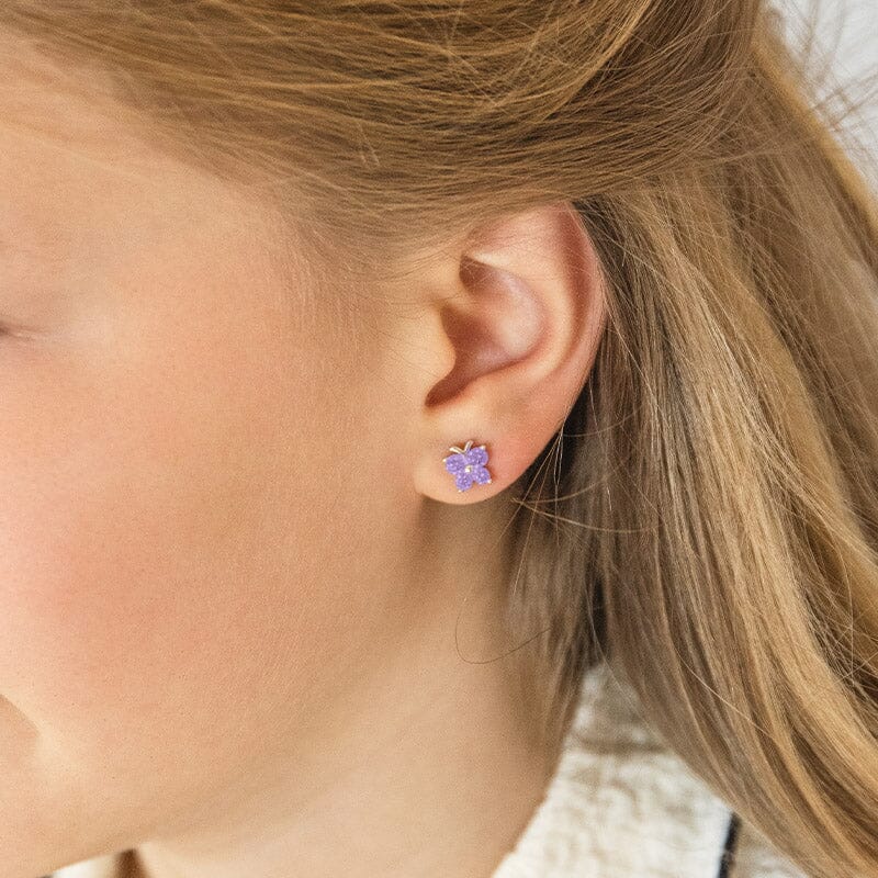 Children's Sterling Silver Purple Butterfly Earring & Necklace Set Bevilles 