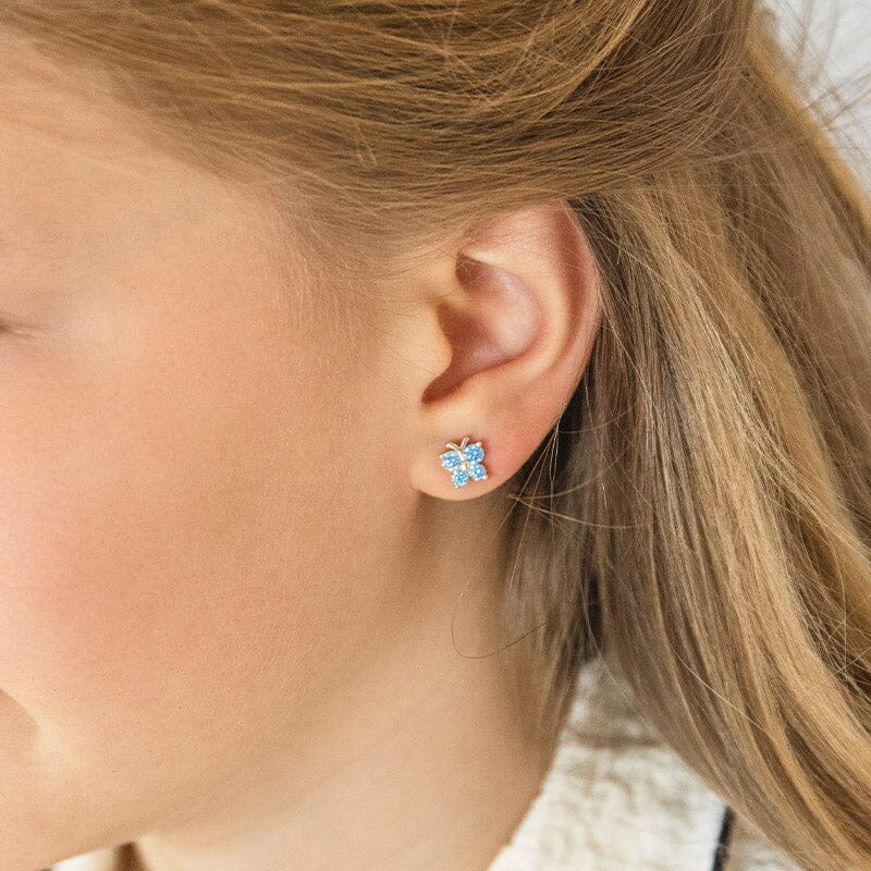 Children's Sterling Silver Blue Butterfly Earring & Necklace Set Bevilles 