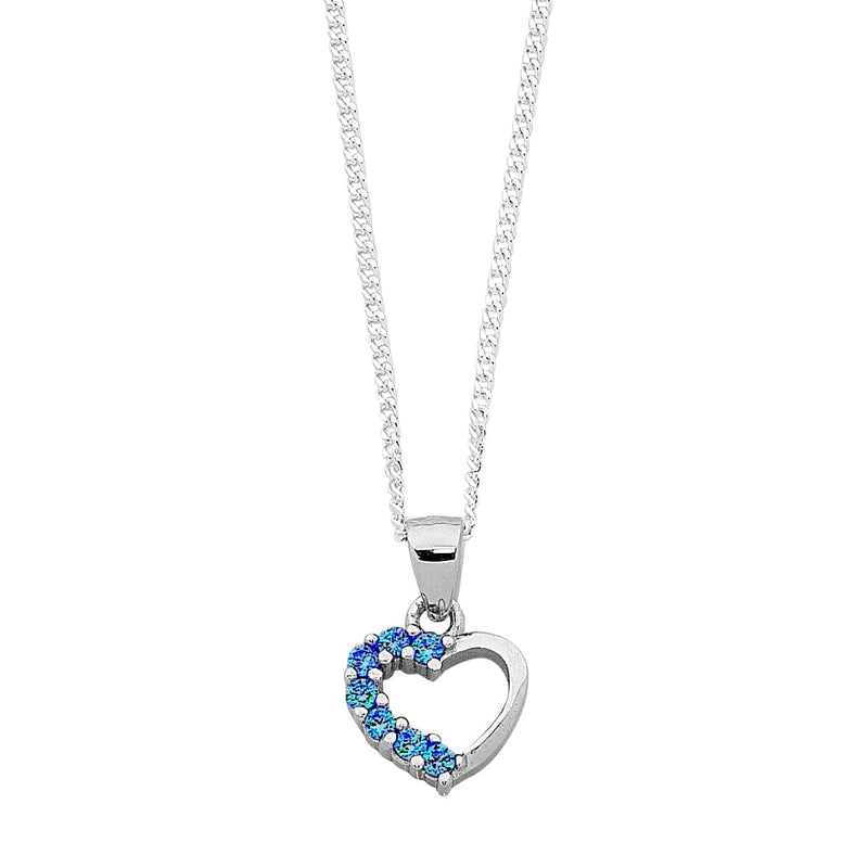 40cm Children's Light Blue Cubic Zirconia Heart Necklace in Sterling Silver Necklaces Bevilles 