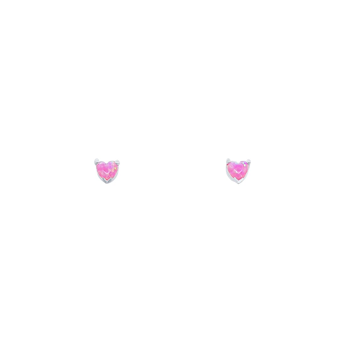 Children's Pink Heart Claw Stud Earrings with Synthetic Opal in Sterling Silver Earrings Bevilles 