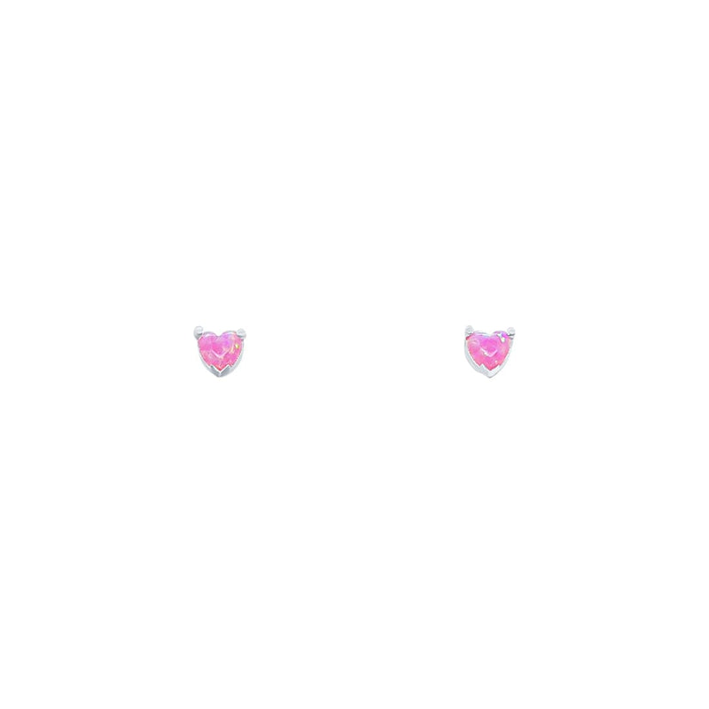 Children's Pink Heart Claw Stud Earrings with Synthetic Opal in Sterling Silver Earrings Bevilles 