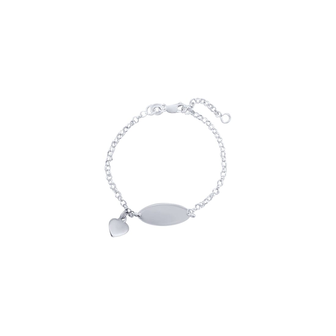 14cm Oval Belcher ID Bracelet with Heart Charm in Sterling Silver Bracelets Bevilles 