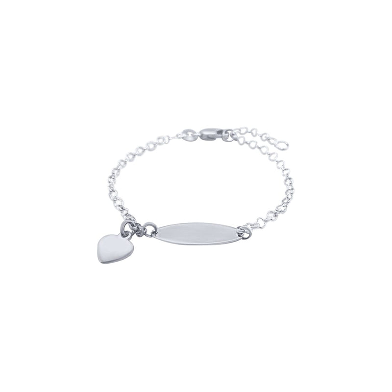 14cm Oval Belcher ID Bracelet with Heart Charm in Sterling Silver Bracelets Bevilles 