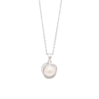 Synthetic Pearl Stud Earrings and Necklace With Cubic Zirconia Set in Sterling Silver Jewellery Sets Bevilles 