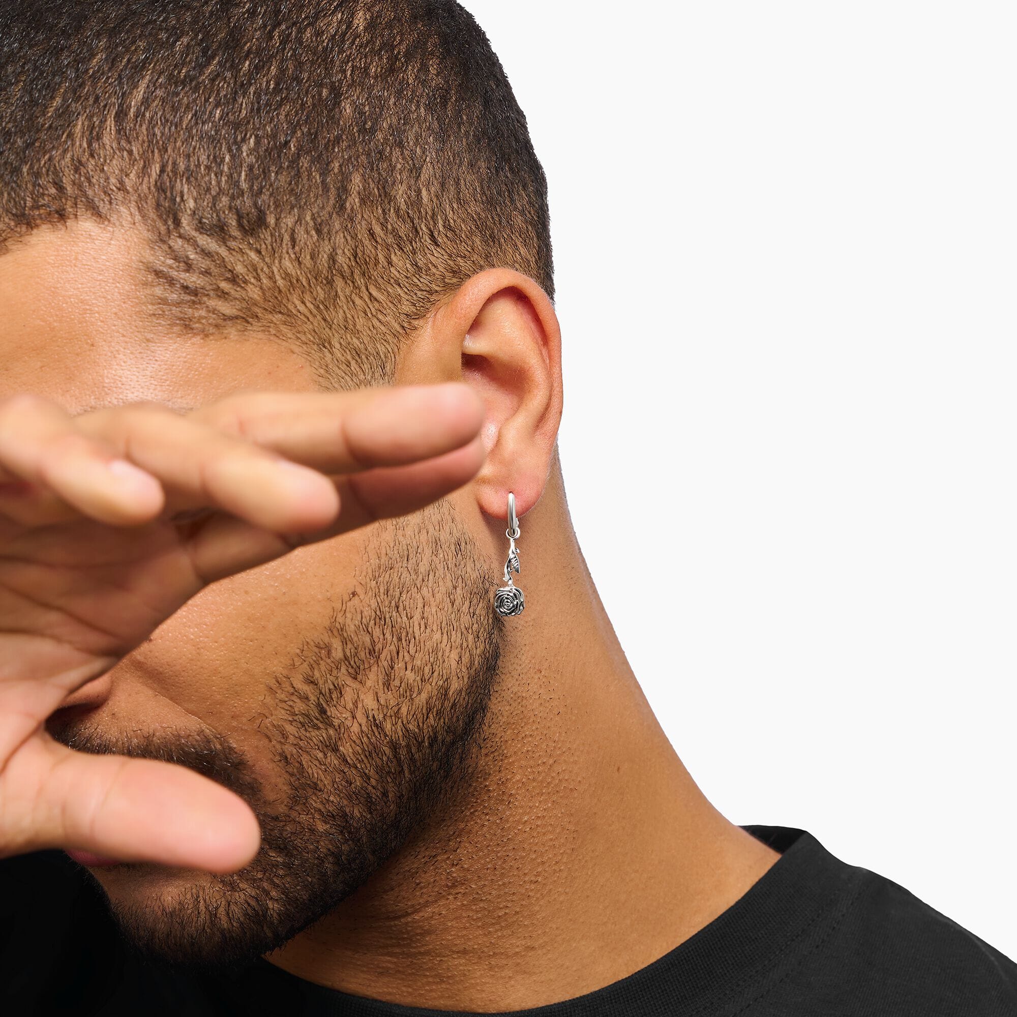 THOMAS SABO Single Creole with Midnight Rose Pendant Hoop EarRings Thomas Sabo 