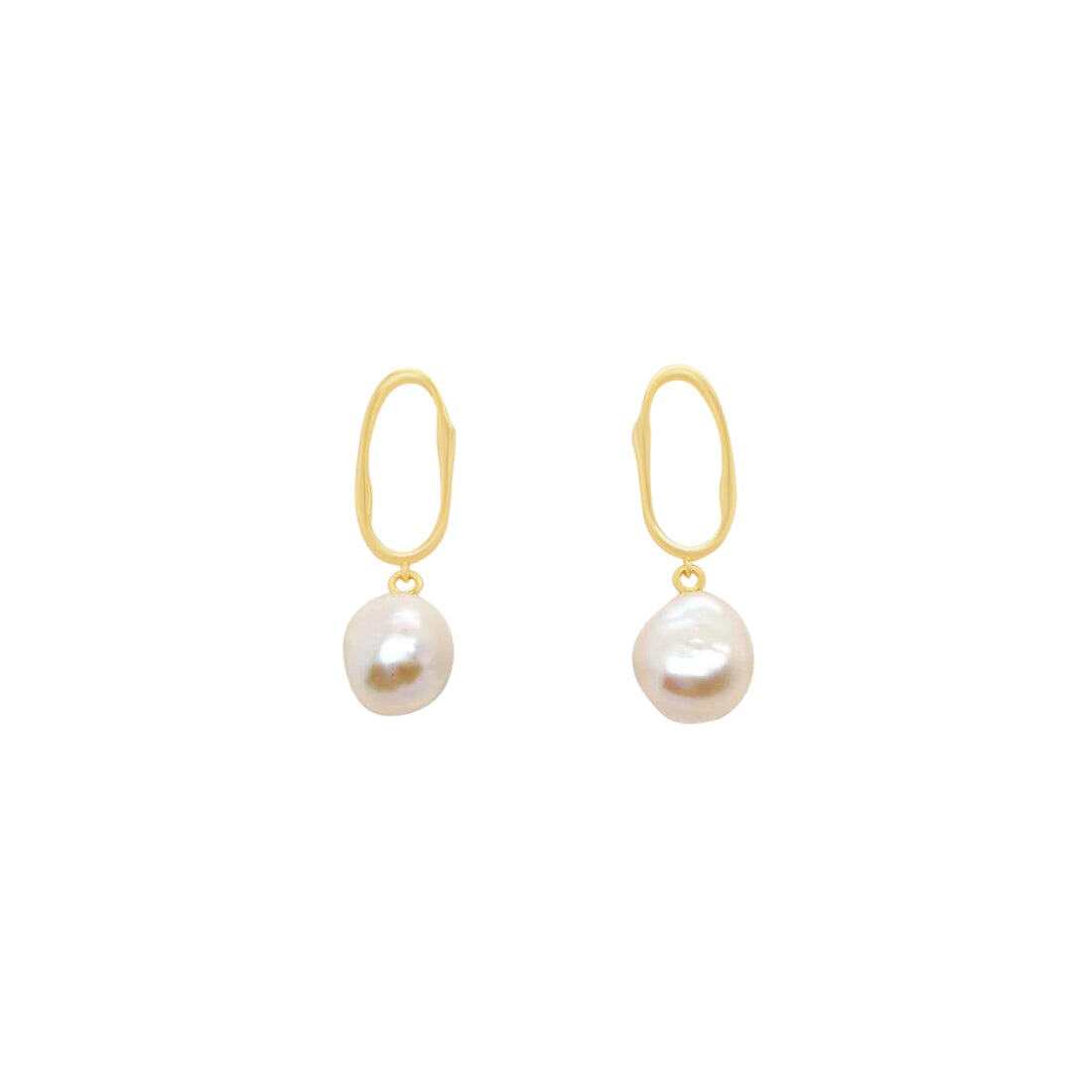 Yellow Gold Plated Baroq Drop Stud Earrings with Freshwater Pearls Earrings Bevilles 