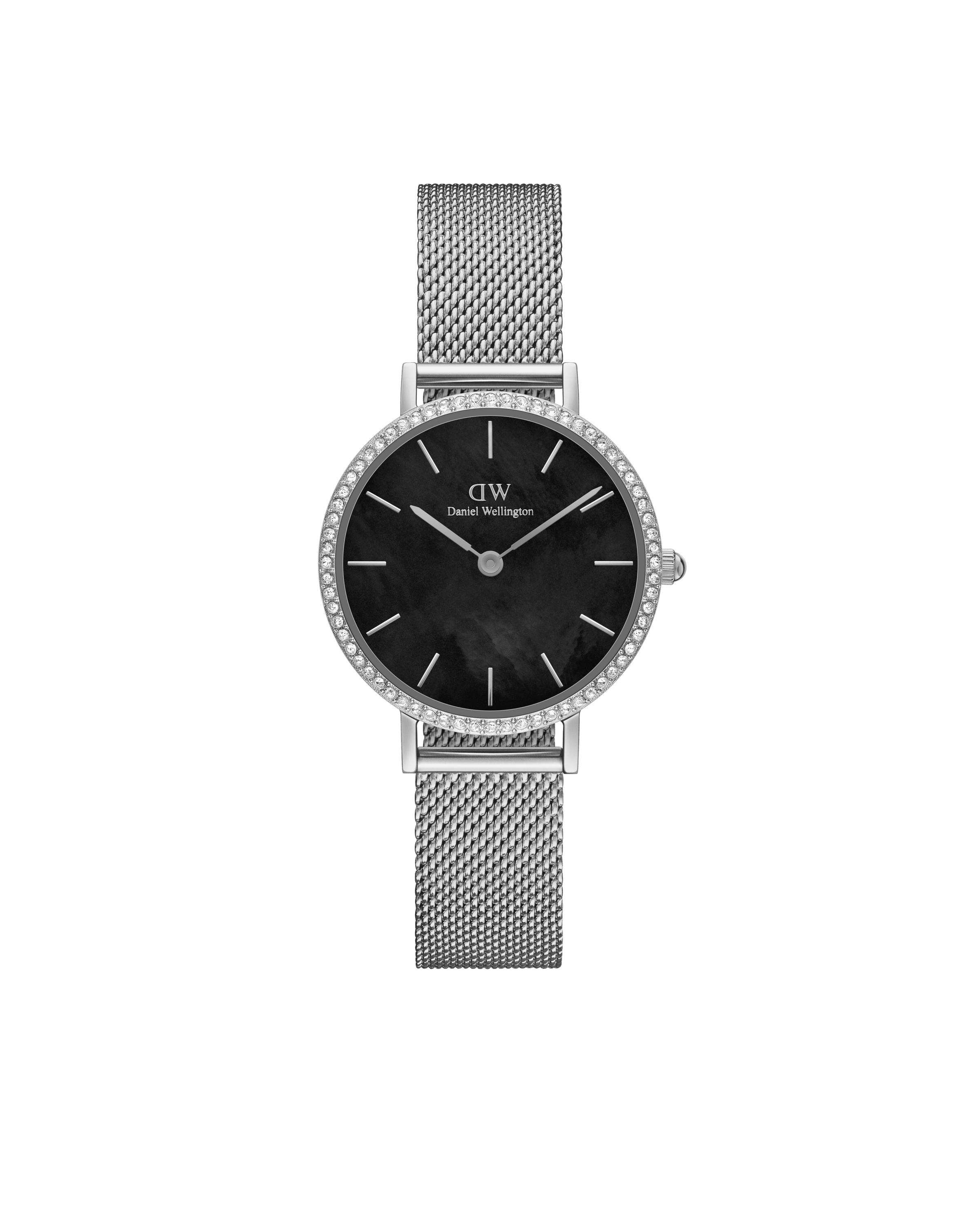 Daniel Wellington Petite 28 Bezel Mesh Black Mother of Pearl Silver Watch Watches Daniel Wellington 