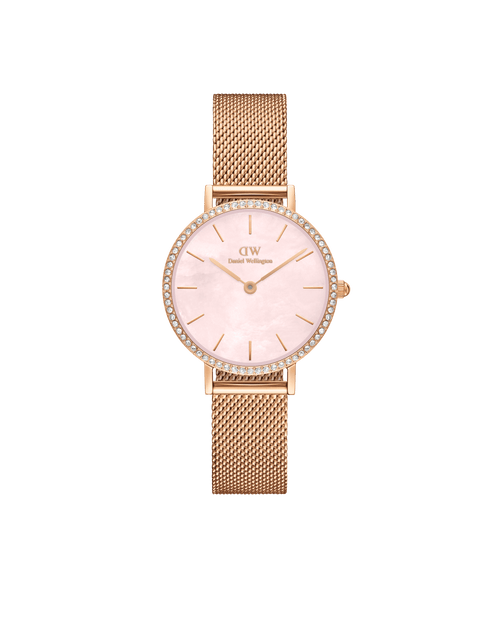 Daniel Wellington Petite 28 Bezel Mesh Pink Mother of Pearl Rose Gold Watch Watches Daniel Wellington 