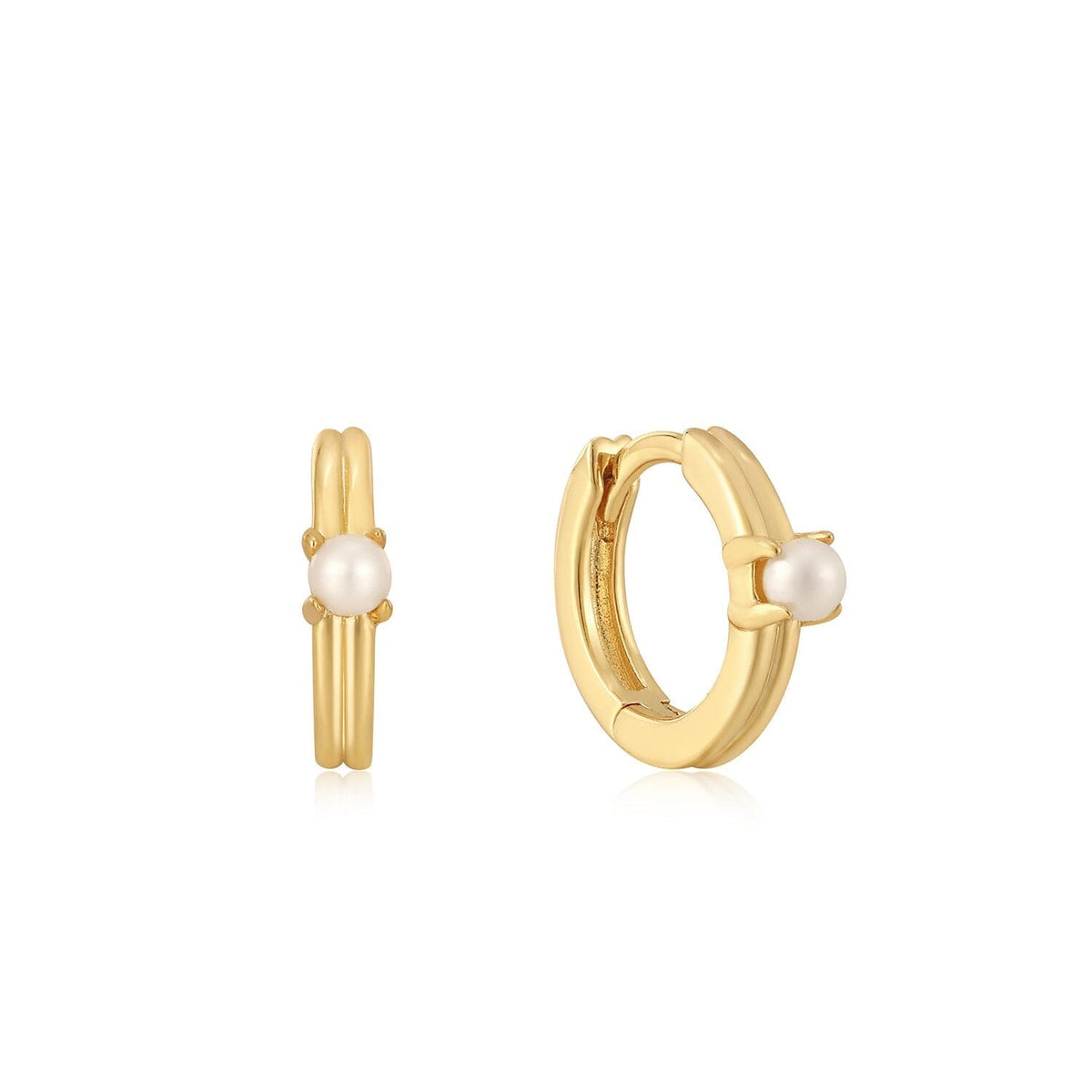 Ania Haie Gold Pearl Cabochon Huggie Hoop Earrings Earrings Ania Haie 