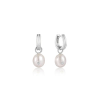 Ania Haie Silver Pearl Drop Sparkle Huggie Hoop Earrings Earrings Ania Haie 