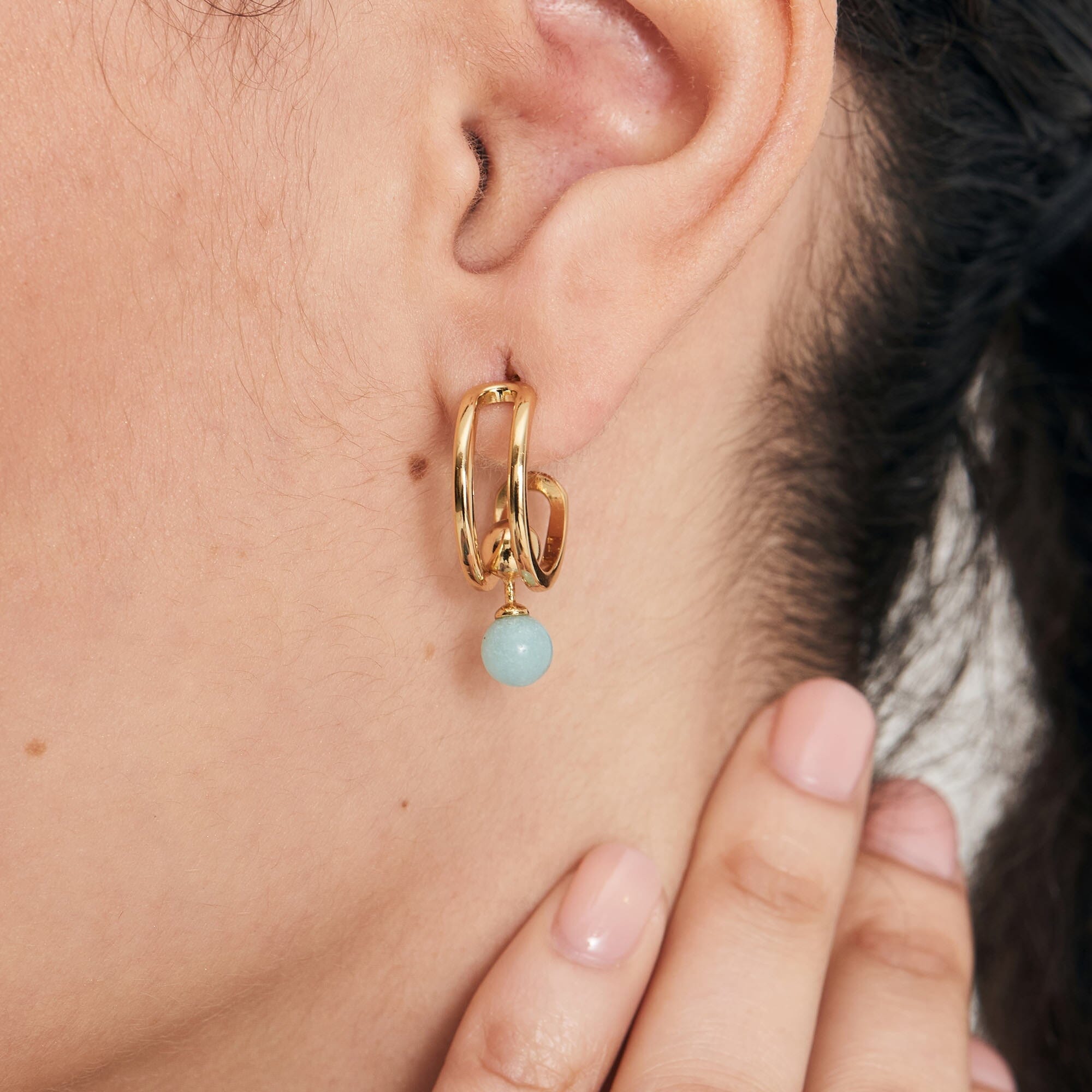 Ania Haie Gold Orb Amazonite Stud Mini Hoop Earrings Earrings Ania Haie 