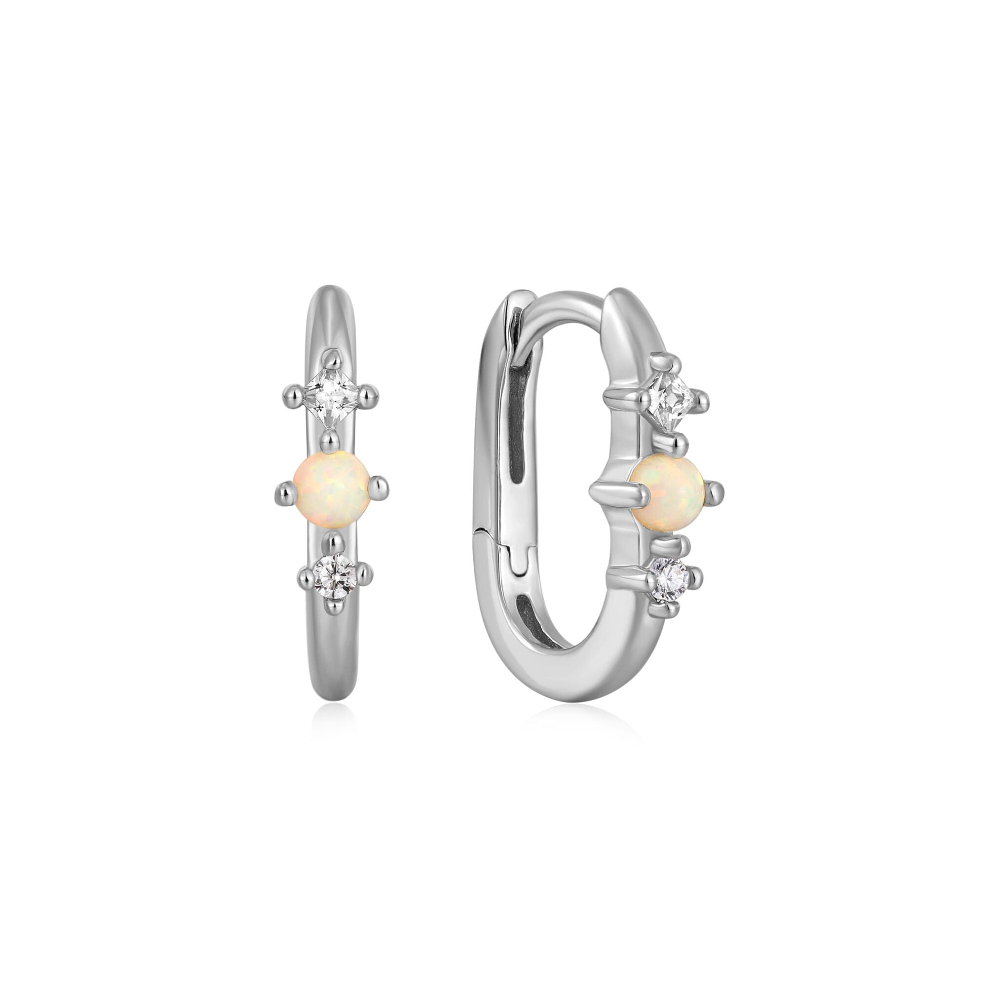Silver Kyoto Opal Oval Huggie Hoop Earrings Earrings Ania Haie 