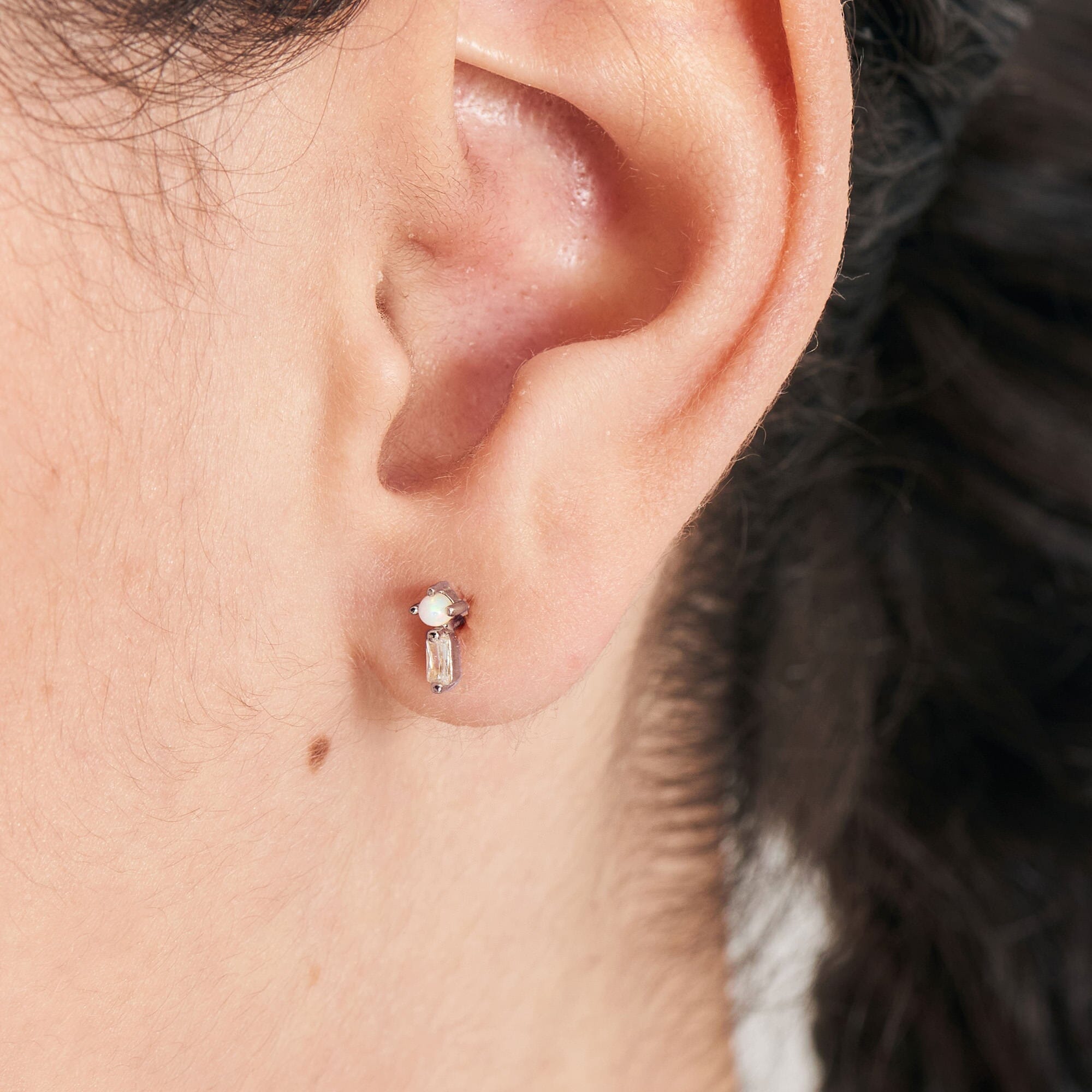 Silver Kyoto Opal Sparkle Barbell Single Earring Earrings Ania Haie 