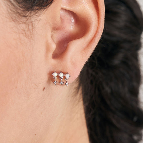 Silver Kyoto Opal Drop Sparkle Barbell Single Earring Earrings Ania Haie 