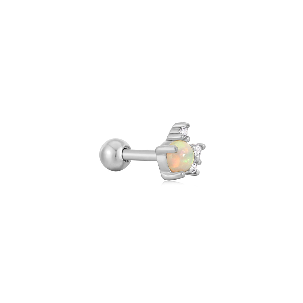 Silver Kyoto Opal Sparkle Crown Barbell Single Earring Earrings Ania Haie 