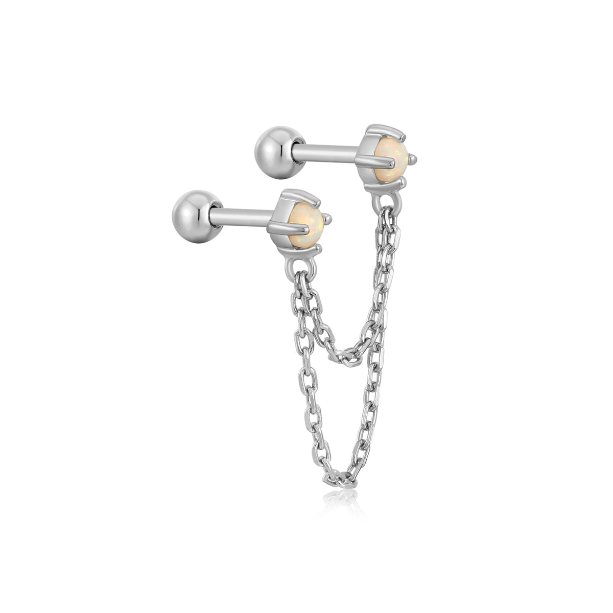 Silver Kyoto Opal Drop Chain Barbell Single Earring Earrings Ania Haie 