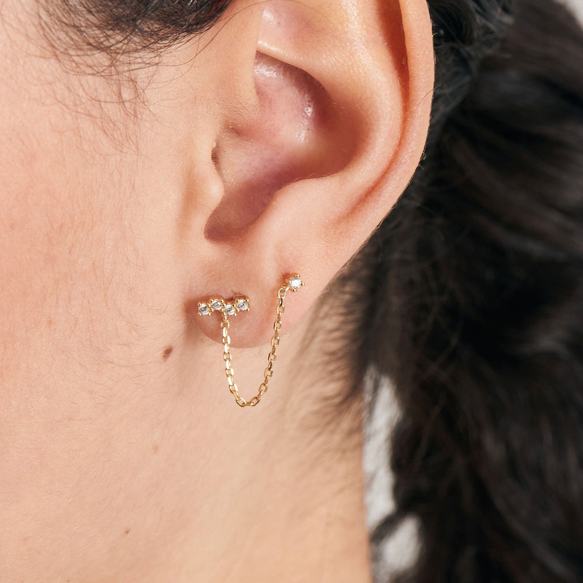 Gold Celestial Drop Chain Barbell Single Earring Earrings Ania Haie 