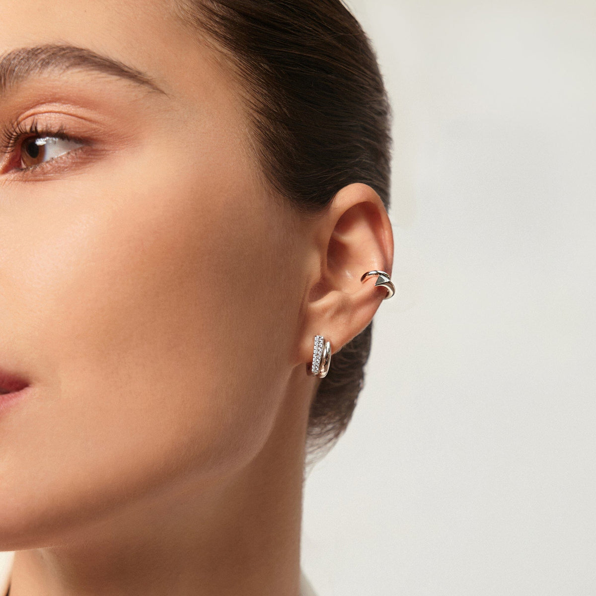 Ania Haie Silver Pave Double Huggie Hoop Earrings Earrings Ania Haie 