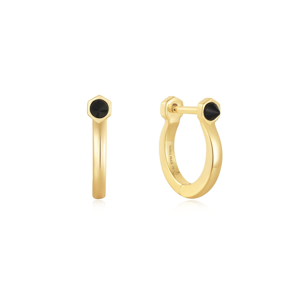 Ania Haie Gold Black Agate Huggie Hoop EarRingss Earrings Ania Haie 