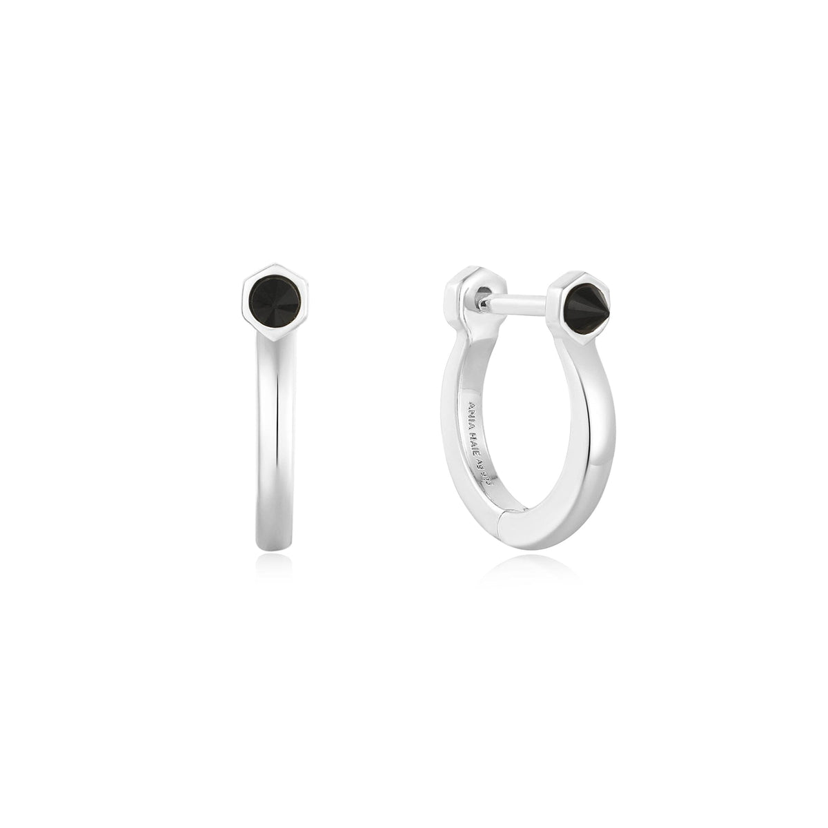 Ania Haie Silver Black Agate Huggie Hoop EarRingss Earrings Ania Haie 
