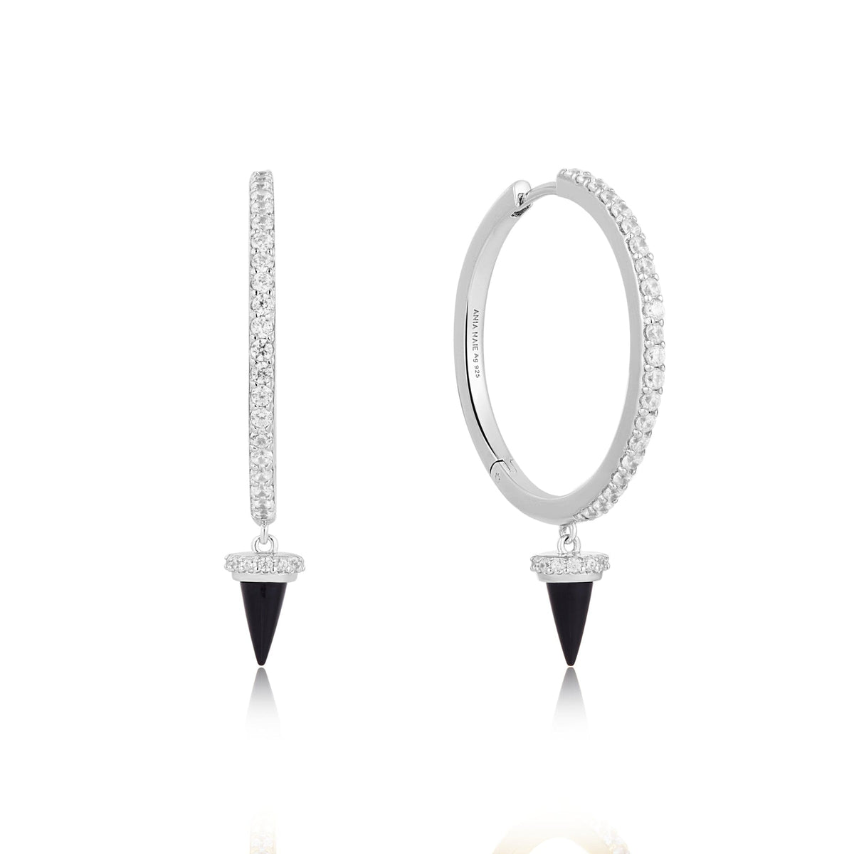 Ania Haie Silver Black Agate Drop Hoop EarRingss Earrings Ania Haie 