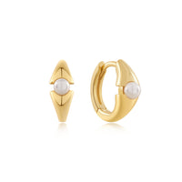 Ania Haie Gold Pearl Geometric Huggie Hoop EarRingss Earrings Ania Haie 