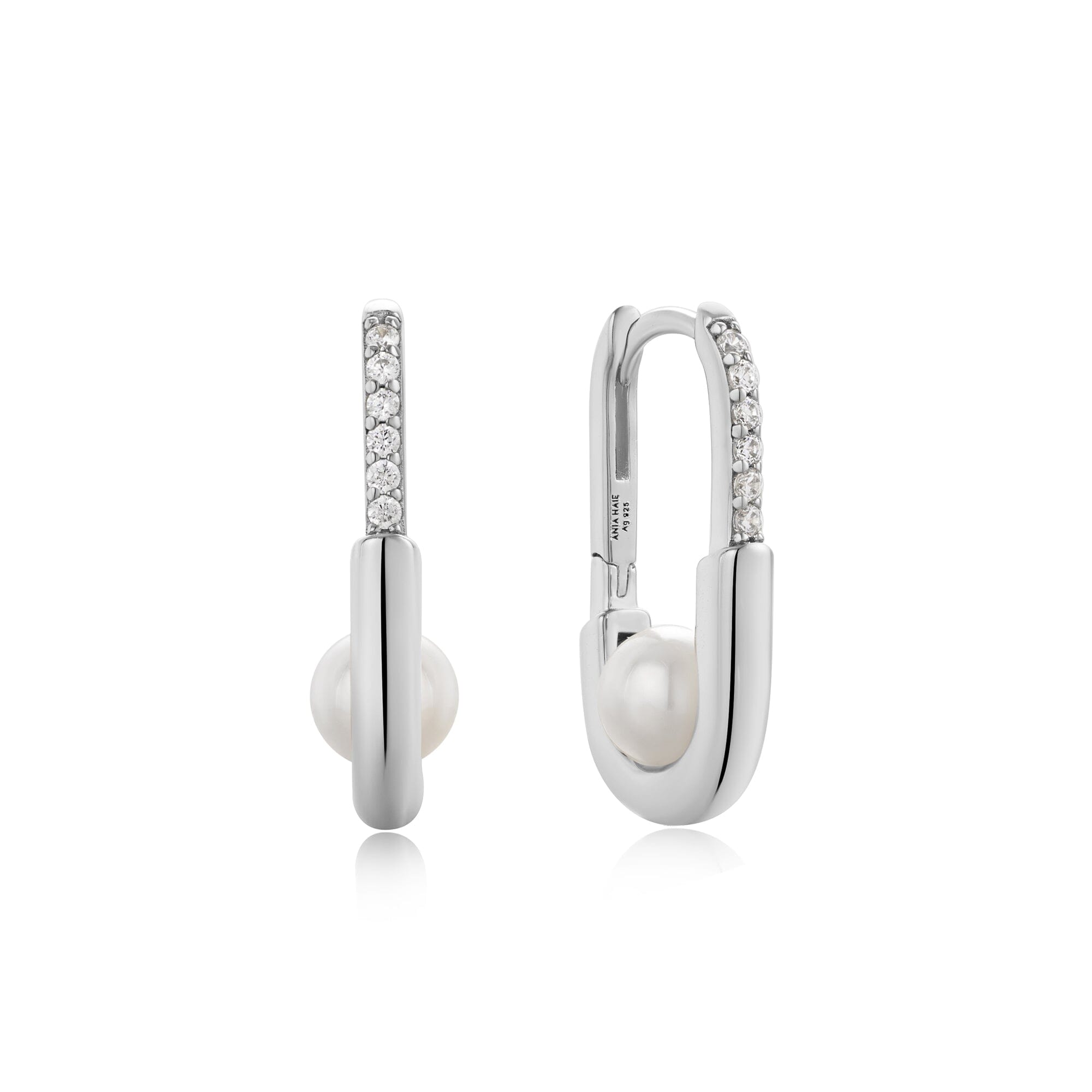 Ania Haie Silver Pearl Interlock Oval Hoop EarRingss Earrings Ania Haie 