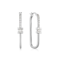 Ania Haie Silver Pearl Modernist Oval Hoop EarRingss Earrings Ania Haie 