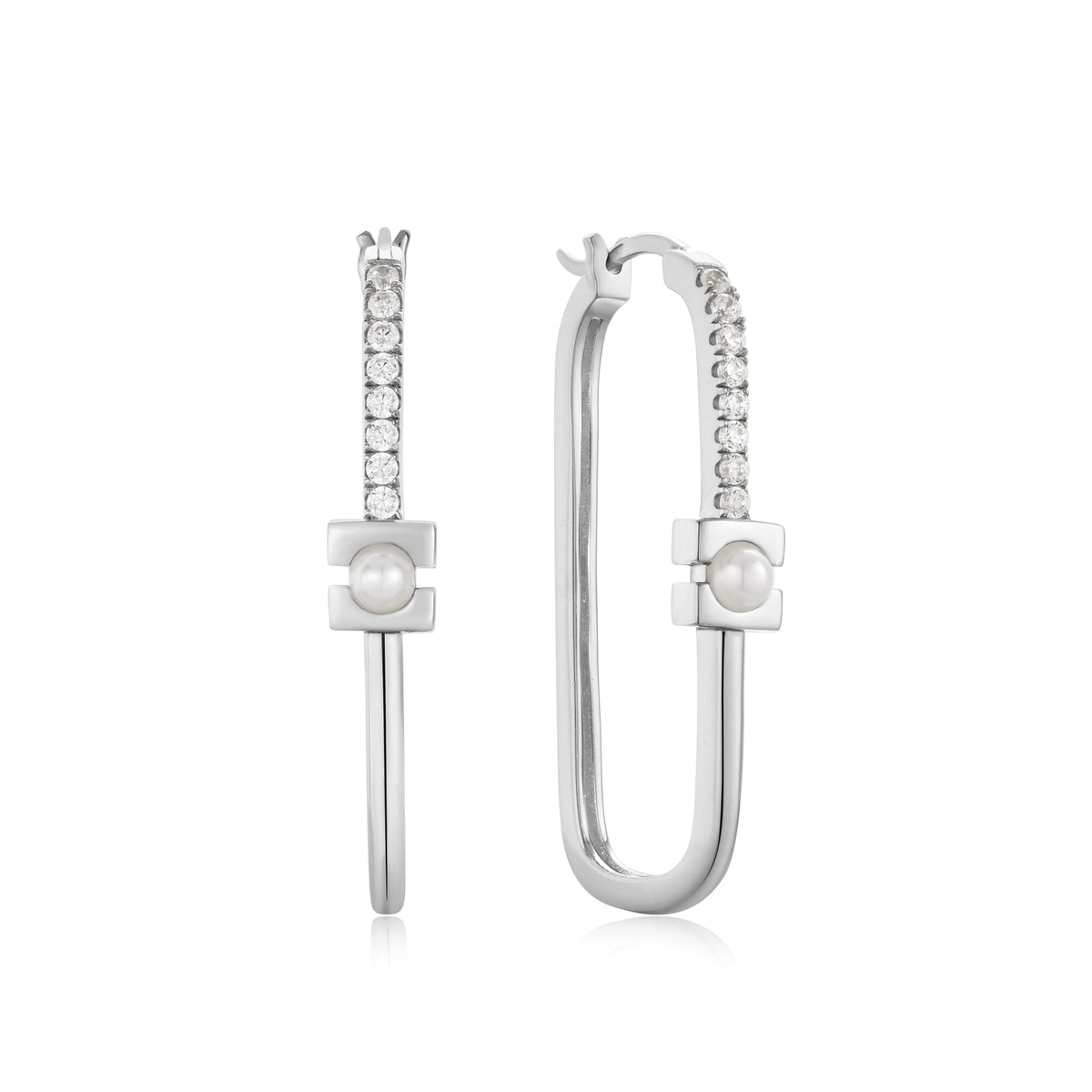 Ania Haie Silver Pearl Modernist Oval Hoop EarRingss Earrings Ania Haie 