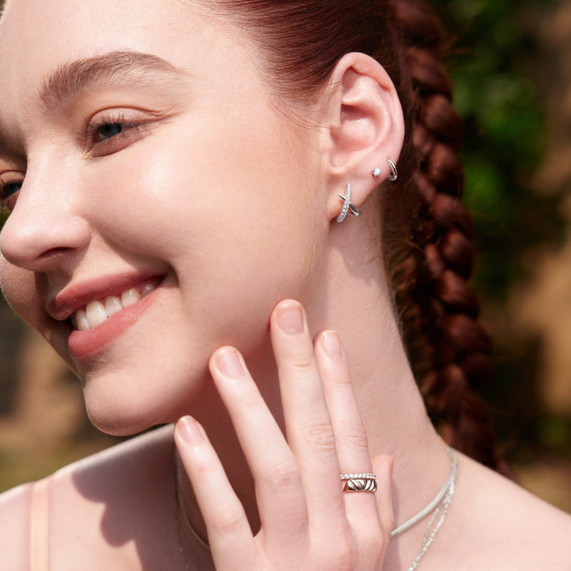 Ania Haie Silver Kiss Polished Pave Studs Earrings Ania Haie 