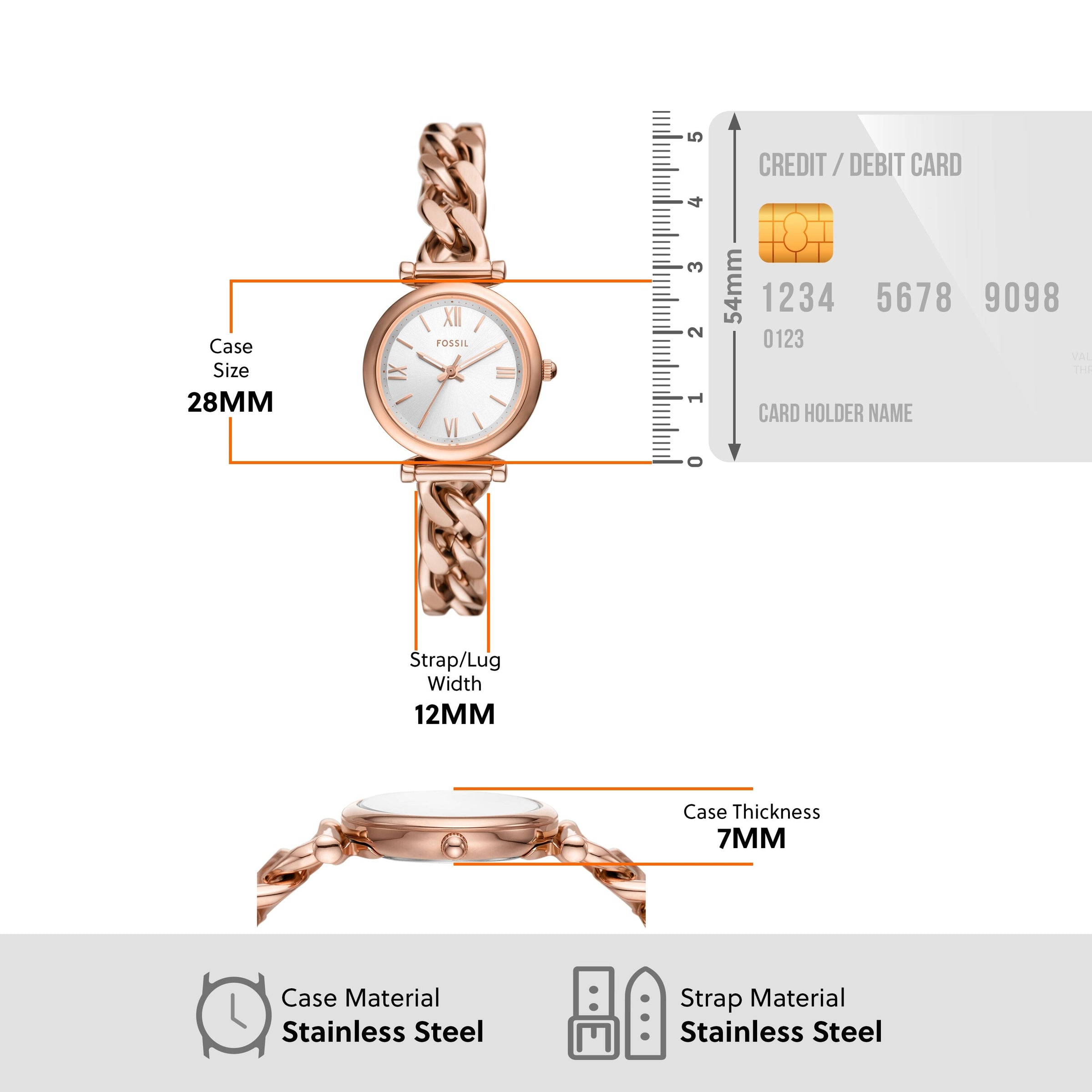 Fossil Carlie Three-Hand Rose Gold-Tone Stainless Steel Watch ES5330