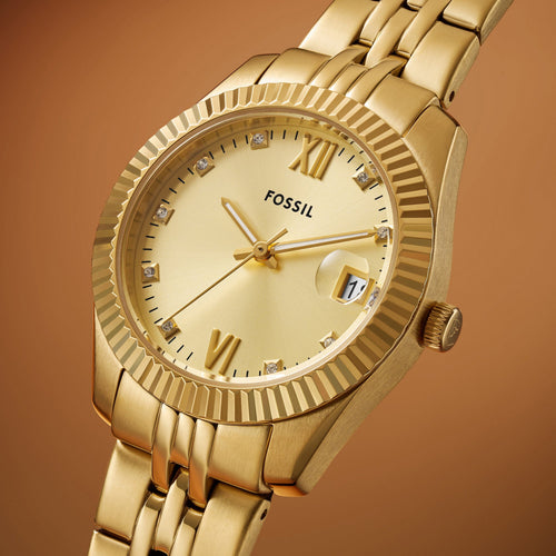 Fossil Scarlette Three-Hand Date Gold-Tone Stainless Steel Watch ES5338 Watches Fossil 