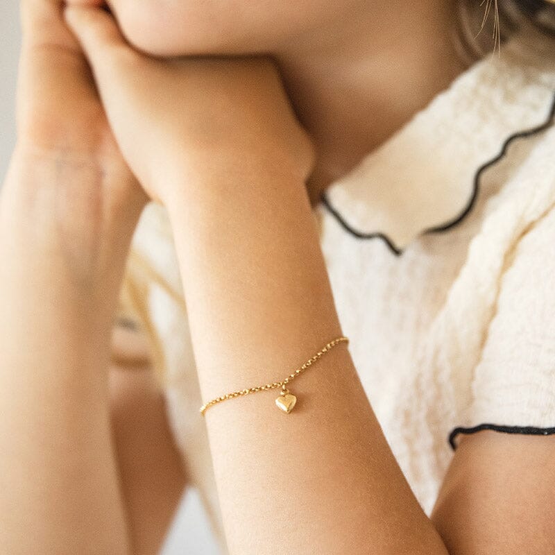 15cm Heart Charm Bracelet in 9kt Bonded Gold Silver Filled Bracelets Bevilles 