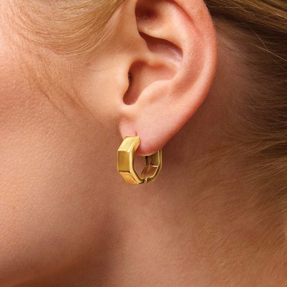 9ct Yellow Gold Silver Infused Mini 7 Sided Huggie Earrings Earrings Bevilles 