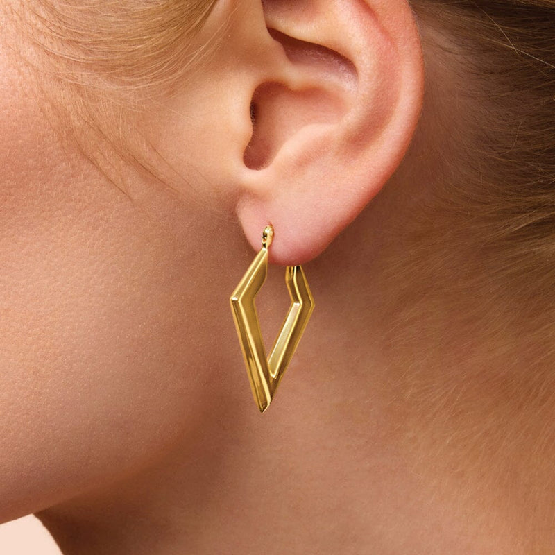 9ct Yellow Gold Silver Infused V Style Hoop Earrings Earrings Bevilles 