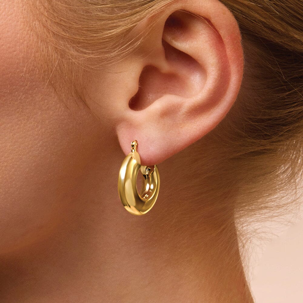 9ct Yellow Gold Silver Infused Thick Open Top Tube Hoop Earrings Earrings Bevilles 