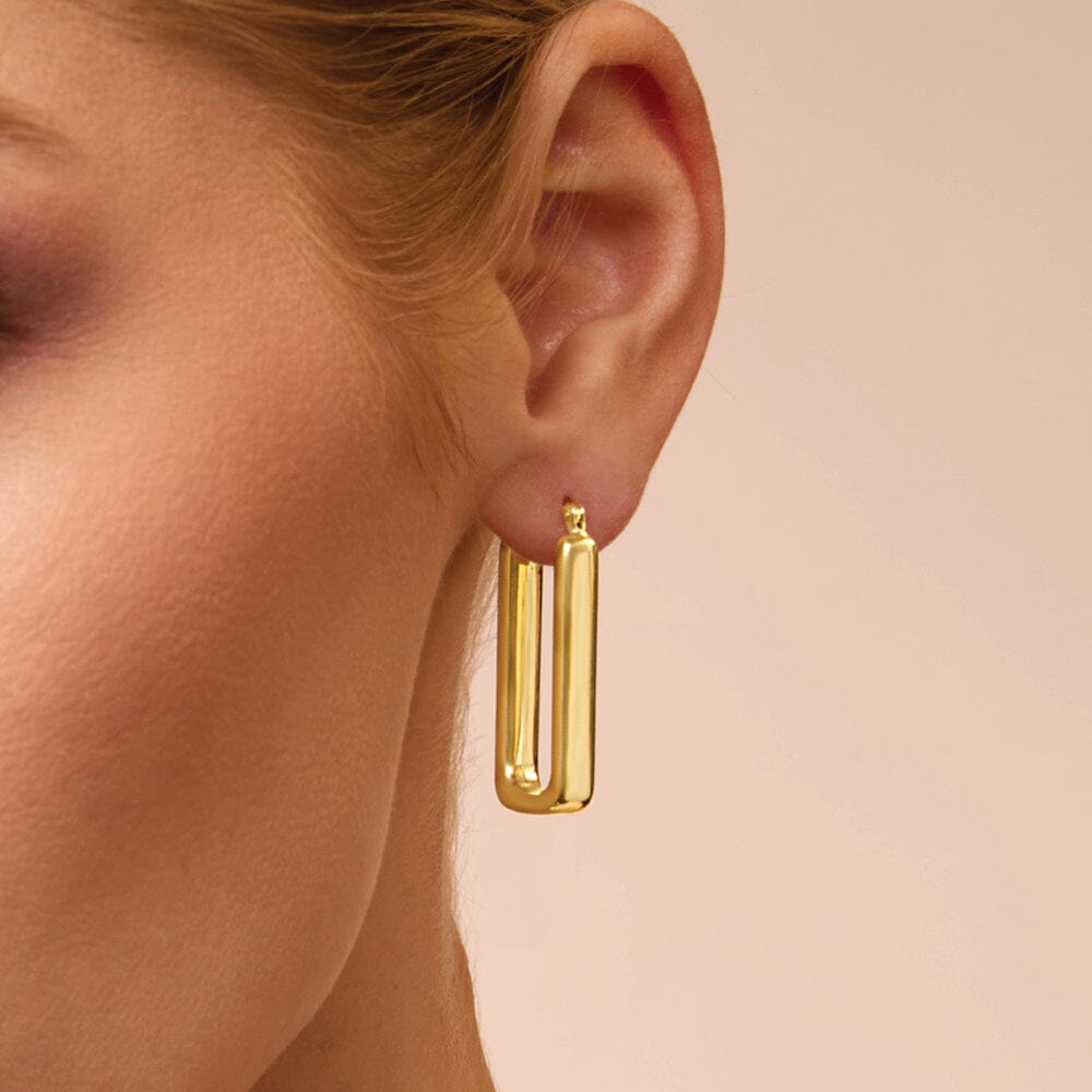 9ct Yellow Gold Silver Filled Bold Flat Rectangle Hoop Earrings Earrings Bevilles 