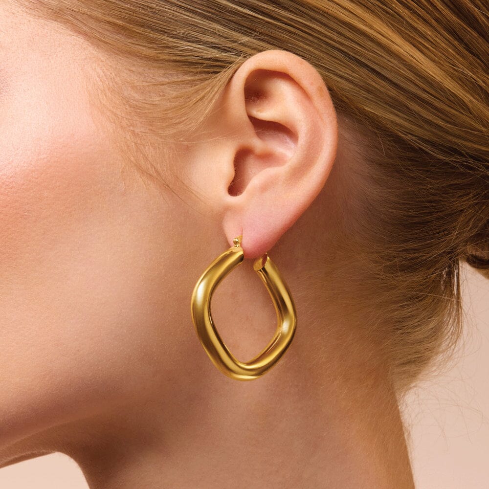 9ct Yellow Gold Silver Infused Large Square Tube Hoop Earrings Earrings Bevilles Jewellers 