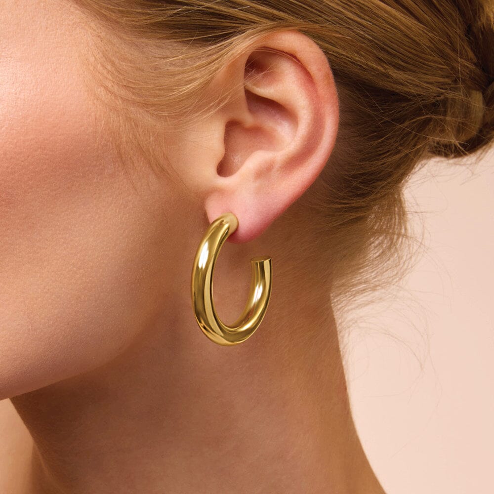 9ct Yellow Gold Silver Infused Large Open Tube Hoop Earrings Earrings Bevilles 
